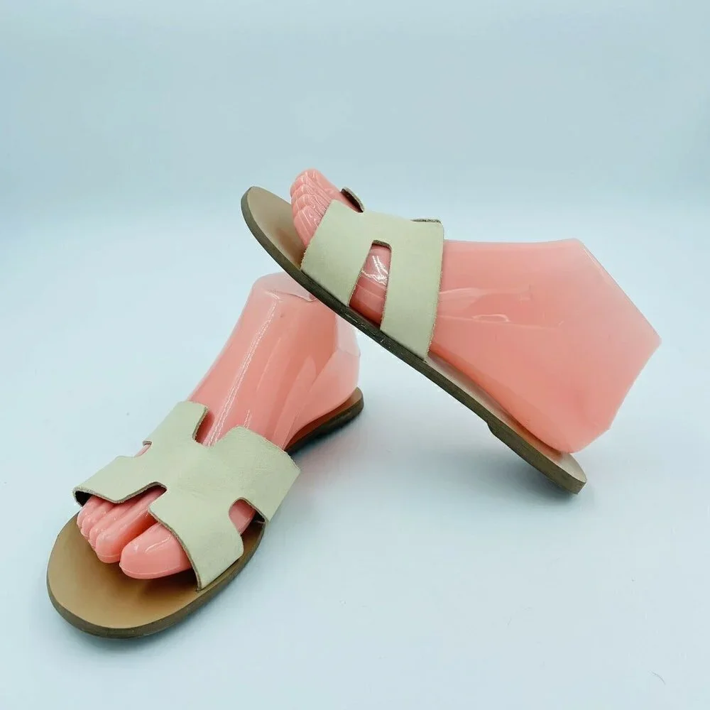 Lulus Saxon Ivory Cream Vegan Leather Slide Sandals Size 6.5